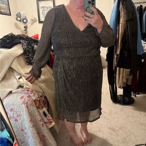 City Chic Black and Gold Shimmer Dress